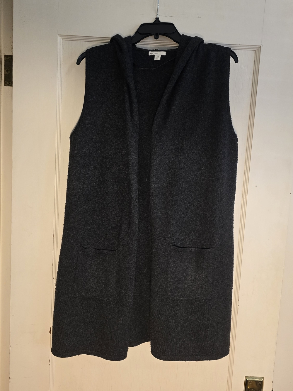 Hooded Sleeveless Lightweight Long Vest - Charcoal Gray